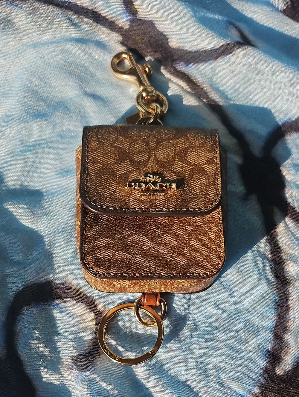 Coach Brown Monogram Mini Key Pouch with Gold Hardware